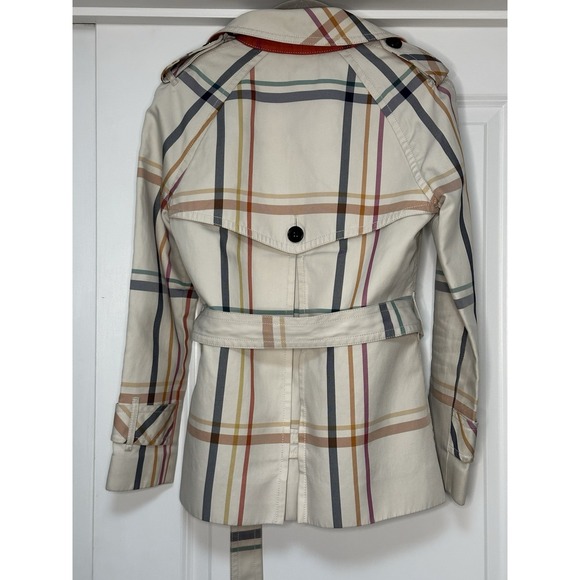 Coach, Women's Tattersall Plaid Belted Short Classic Lined TrenchCoat, size XS - Picture 3 of 10